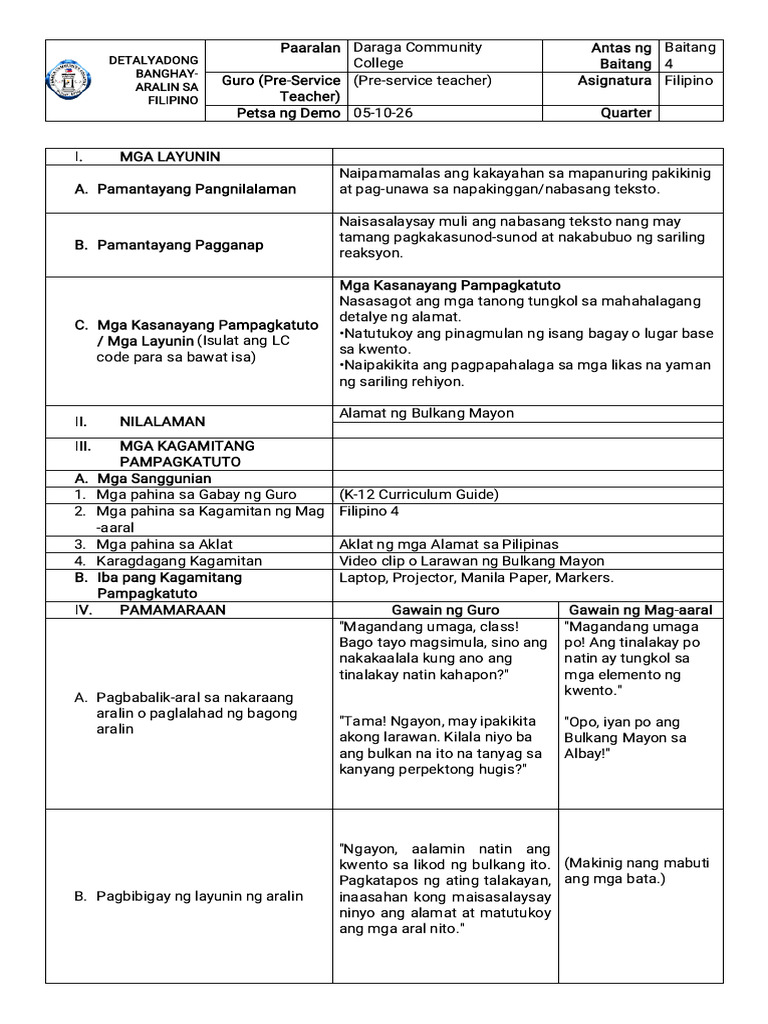 MARJORIEDetailed Lesson Plan Format in Filipino (1) | PDF