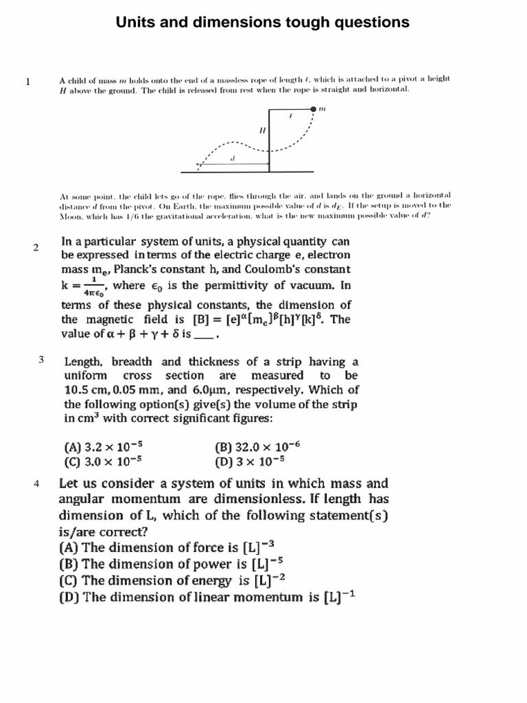 Units and Dimensions Tough Questions | PDF