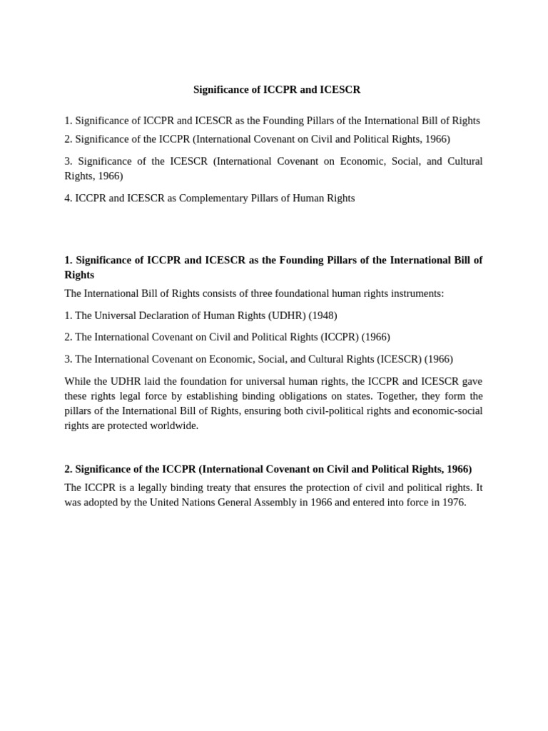 Significance of ICCPR and ICESCR as the Founding Pillars of the ...