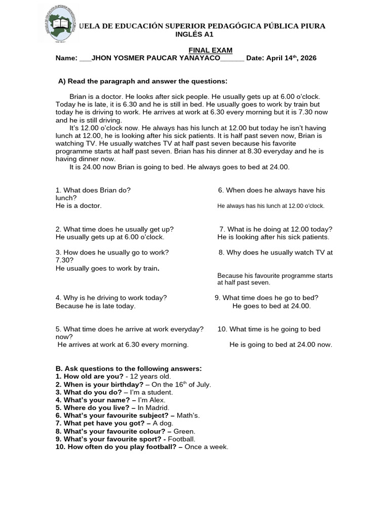 Final Exam A1 March 2026 | PDF | Chess Openings | Chess