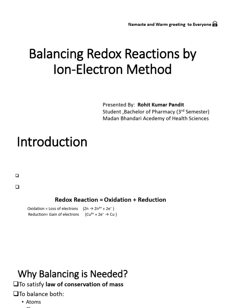Balancing redox reaction | PDF | Redox | Chemical Substances