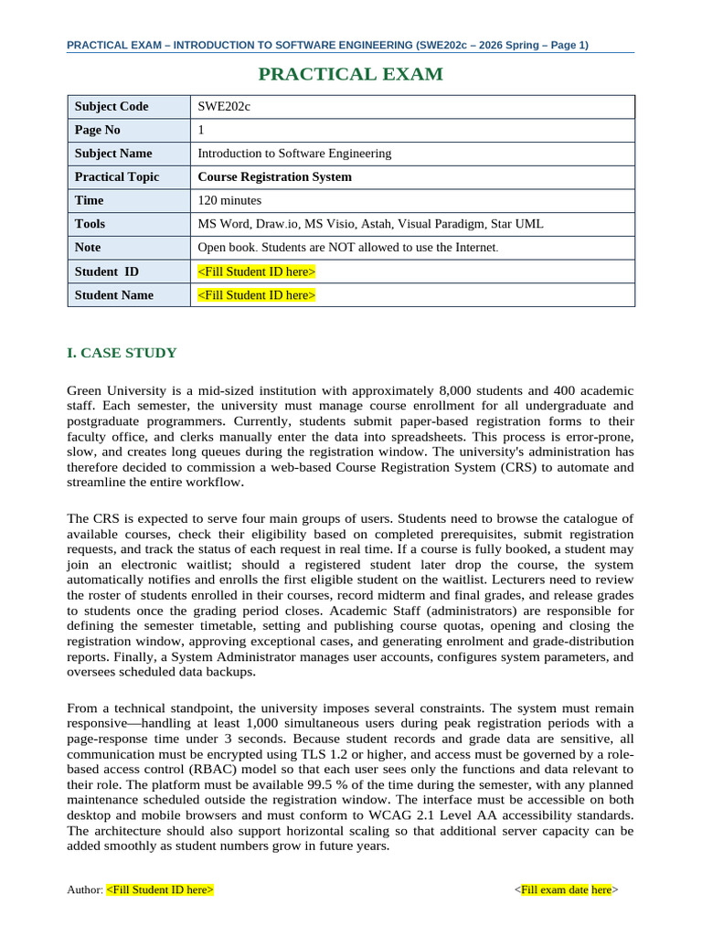 SWE202c Practical Exam Sample | PDF | Use Case | Software Development ...