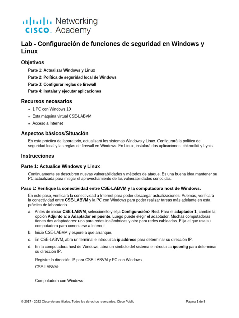 Spanish 8 7 8 Lab Configure Security Features in Windows and Linux ...