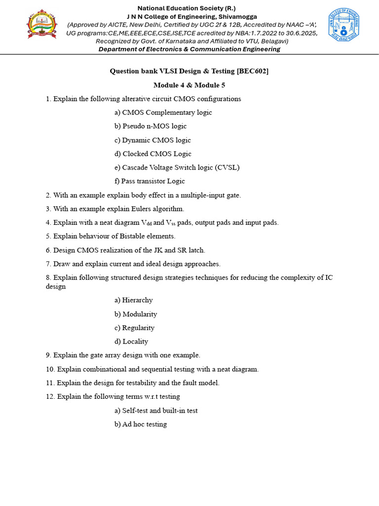 Vlsi_design_module 4 & 5-Question-bank | PDF