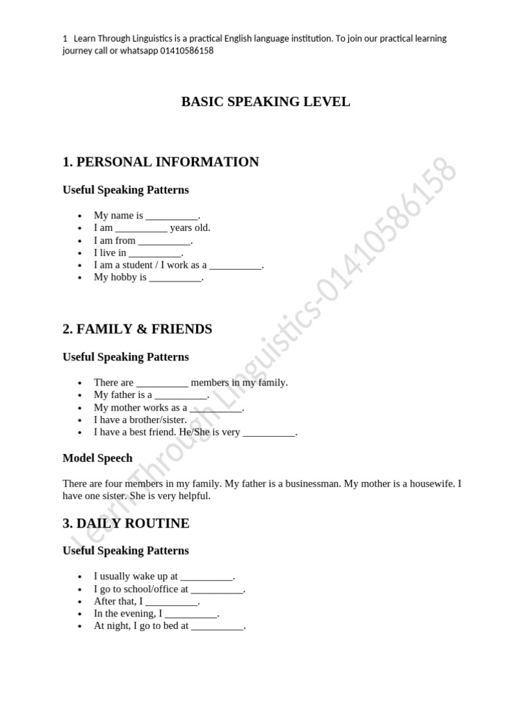 Basic Speaking Level | PDF