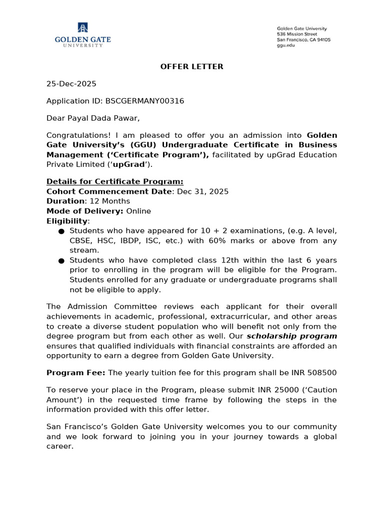 Bachelor's Program Germany Track - Offer - Letter | PDF | Banks ...