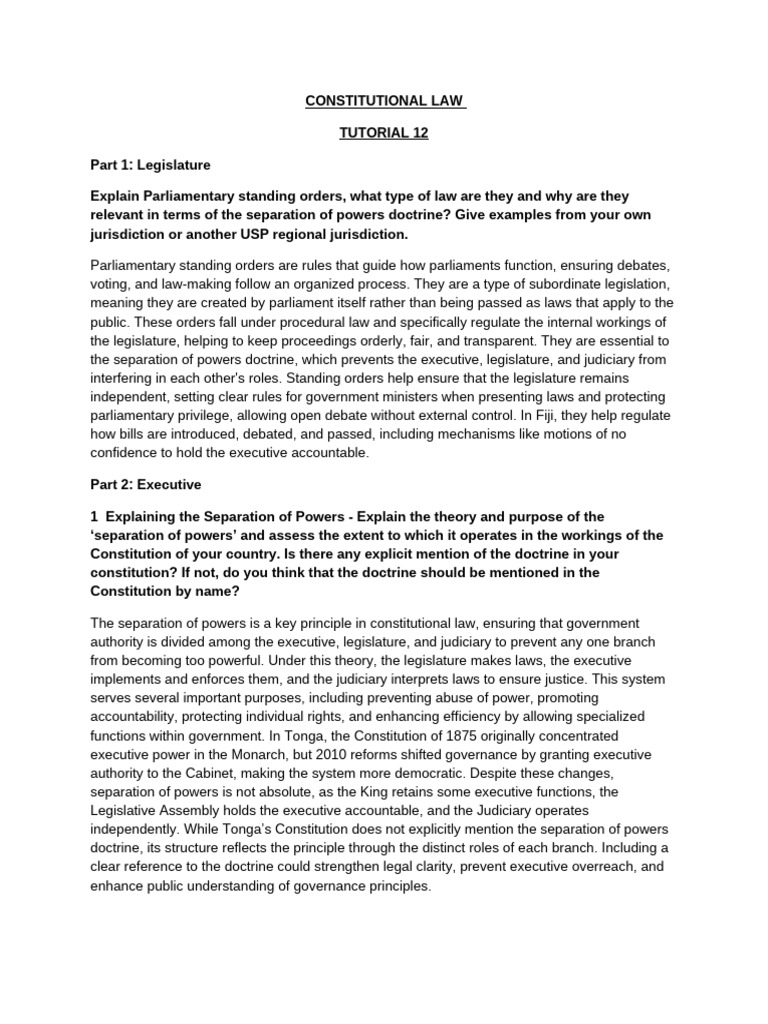 Constitutional Law | PDF | Legislature | Separation Of Powers