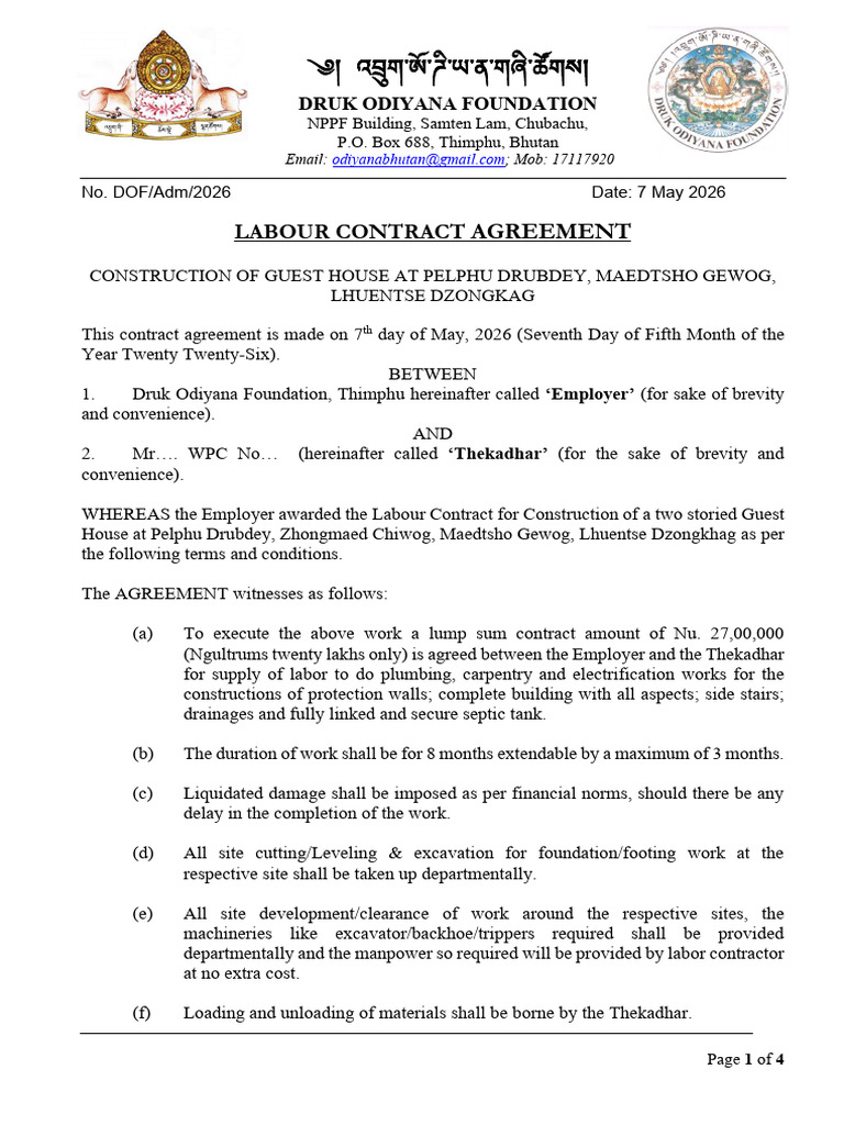 Draft Contract Agreement Between DOF and Contractor | PDF | Civil ...