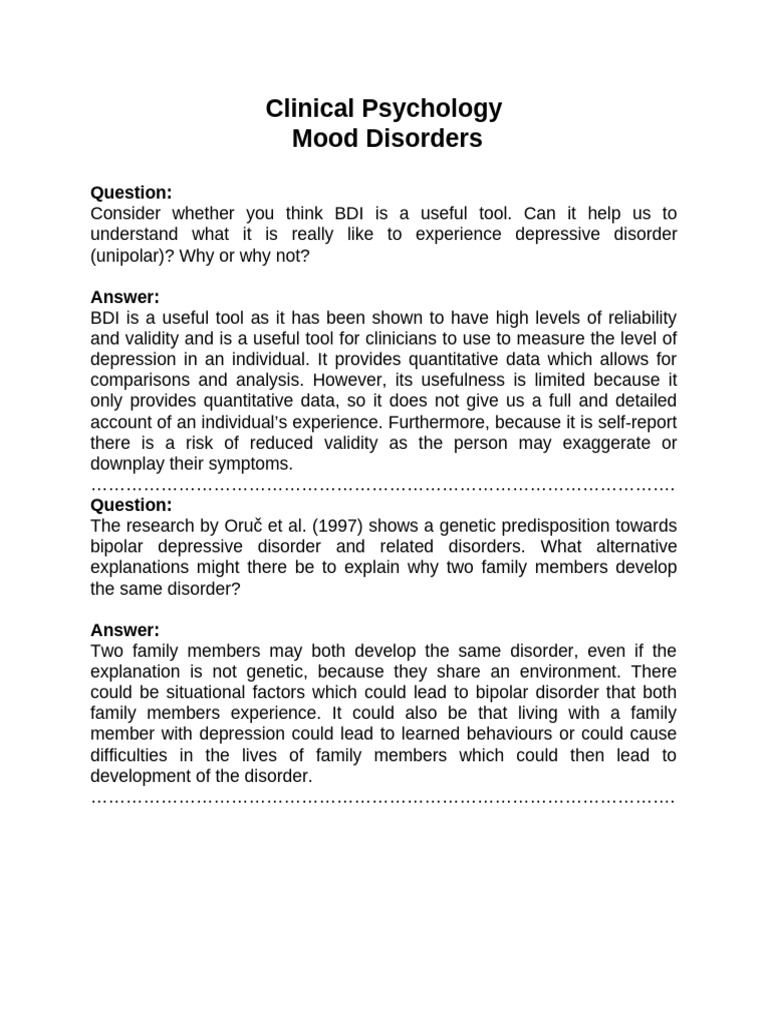 Mood Disorders - Questions and Answers | PDF | Major Depressive ...