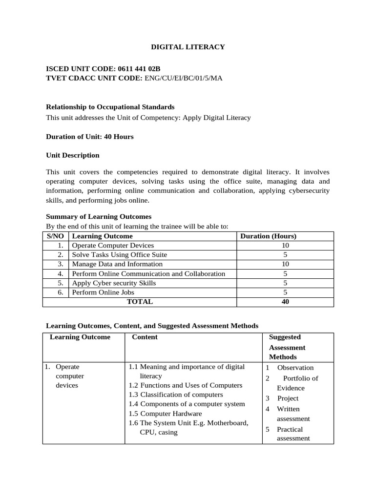 Digital Literacy Curriculum | PDF | Spreadsheet | World Wide Web