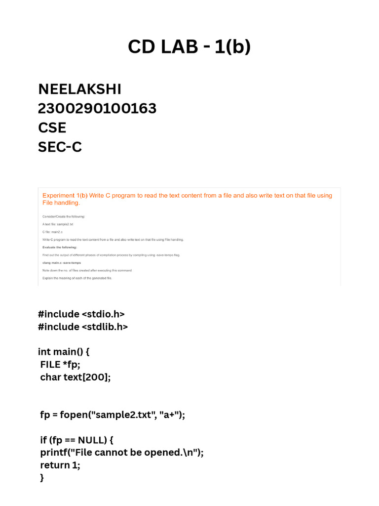CD LAB -1(b) (1) | PDF