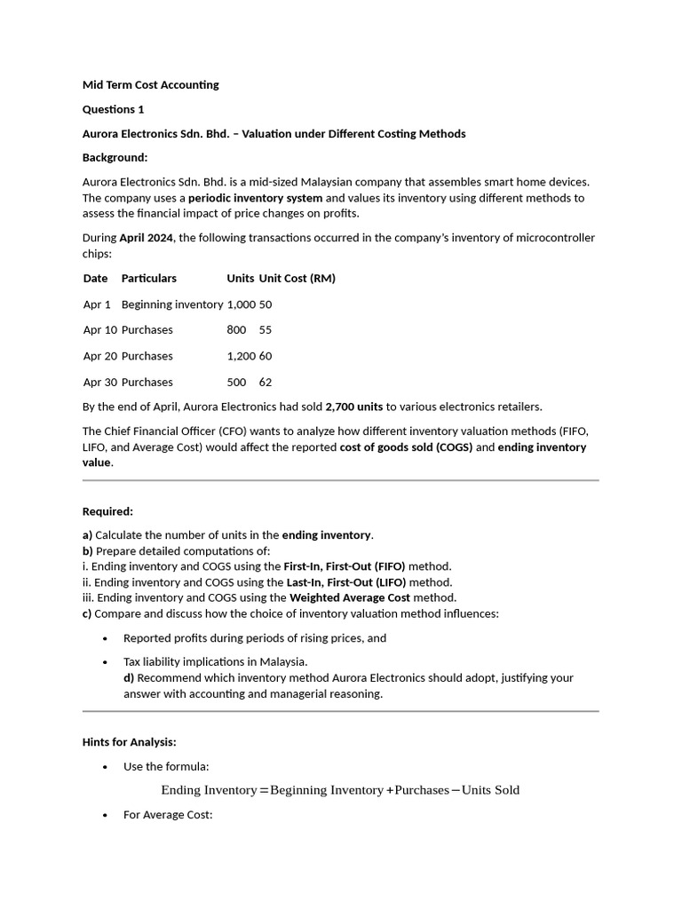 Mid Term Cost Accounting | PDF | Inventory | Cost Of Goods Sold