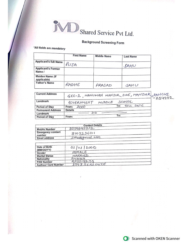 JMD Joining Form Sample | PDF