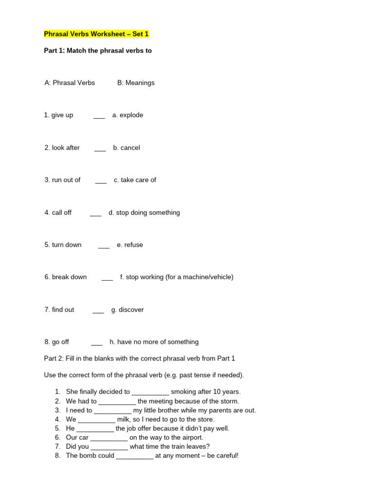 Phrasal Verbs 2026 24 Set 192 Test | PDF