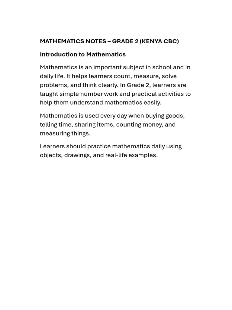 MATHEMATICS NOTES - GRADE 2 | PDF | Mathematics