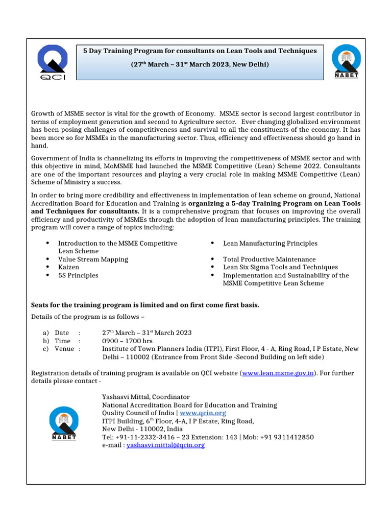 Consultant Training Program Circular | PDF | Lean Manufacturing | Economies