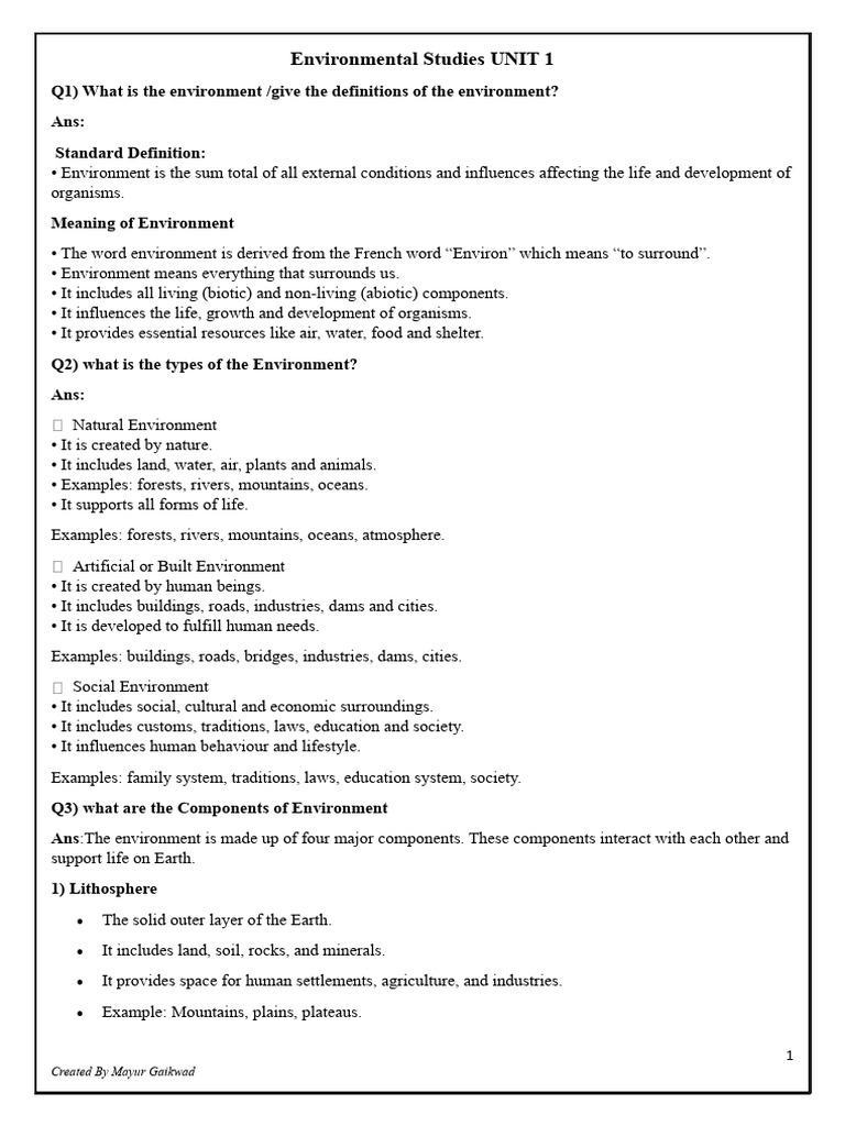Environmental Studies UNIT 1 and UNIT 2 | PDF | Ecosystem | Water Pollution