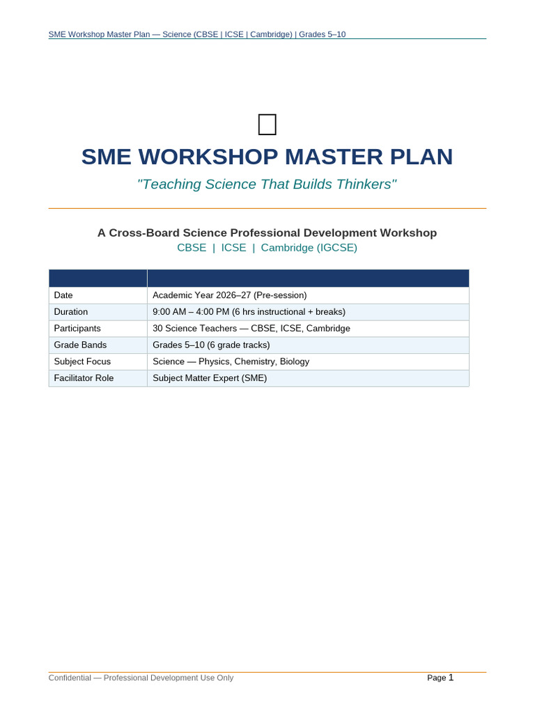 SME Science Workshop MasterPlan | PDF | Teachers | Multiple Choice