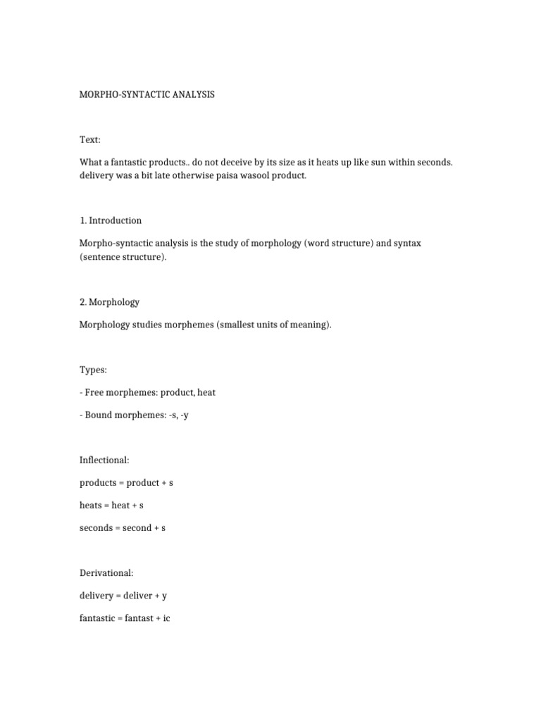 Morpho Syntactic Analysis | PDF