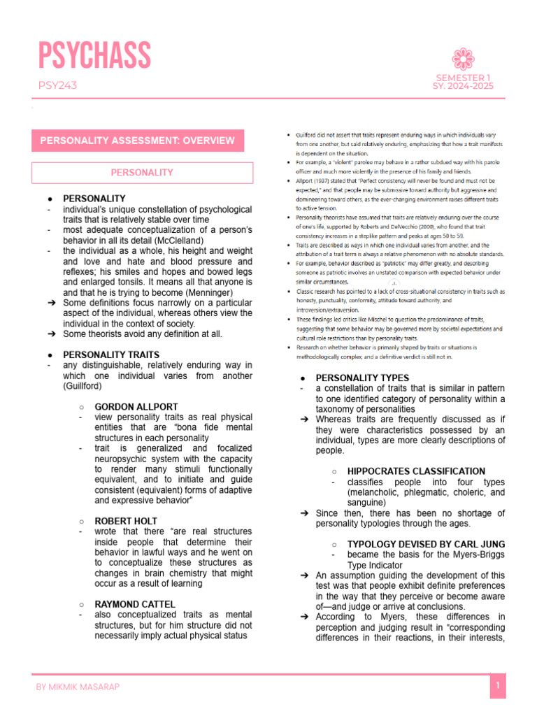 Personality Assessment_ Overview | PDF | Personality Type | Self Concept