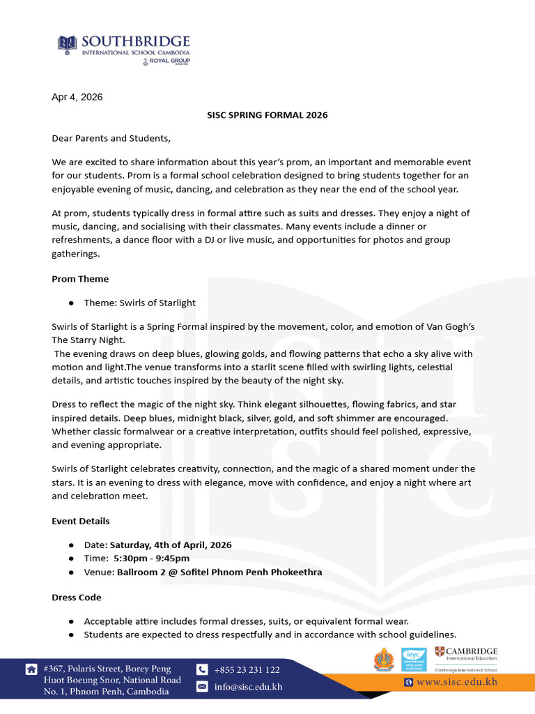 Copy of SISC Spring Formal 2026 - Minors | PDF