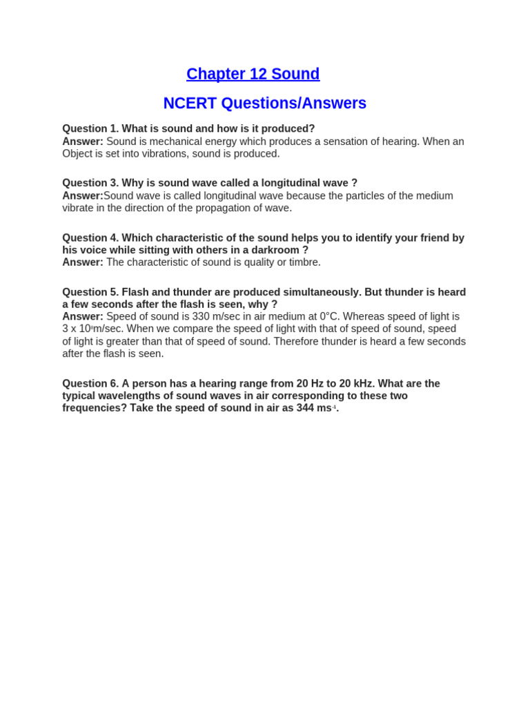 Chapter 12 Sound NCERT Que-Ans | PDF | Sound | Ultrasound