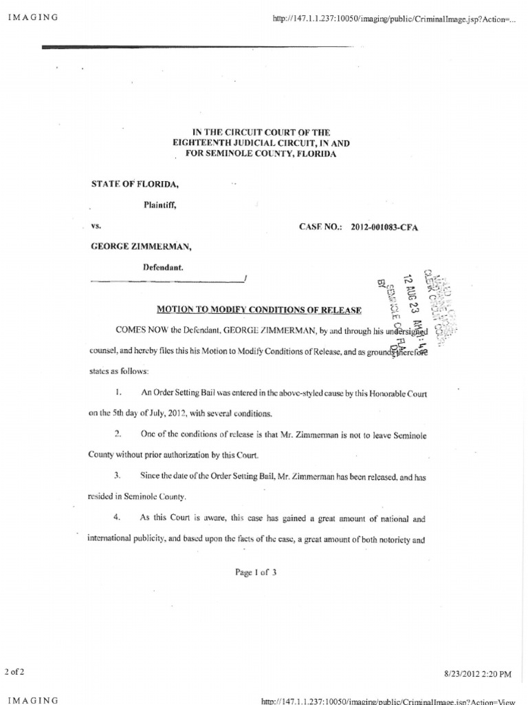 Motion to Modify Conditions of Release