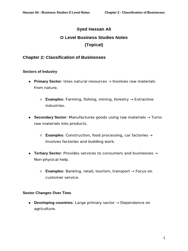 Chapter 2 Notes - Classification of Businesses | PDF | Privatization ...