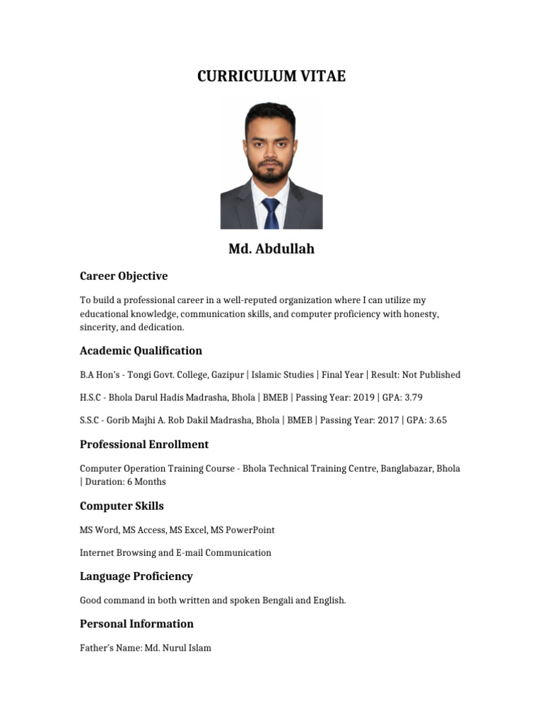 Md Abdullah CV | PDF