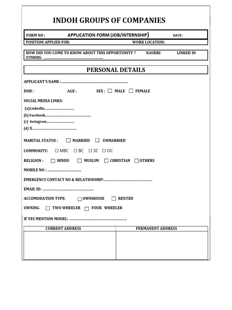 INDOH Group_Job Application | PDF