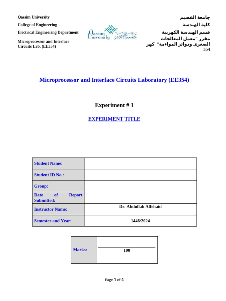 EE354 Lab Report Template | PDF | Experiment | Spreadsheet