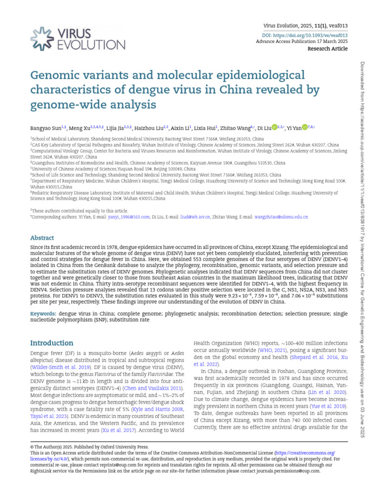 Dengue Molecular Epidemiology Dengue China - Copy | PDF | Single ...