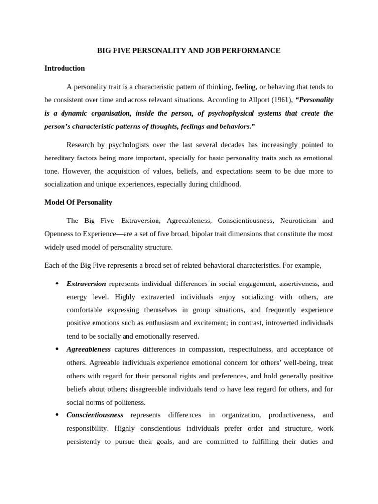 Big Five Personality and Job Performance | PDF | Extraversion And ...