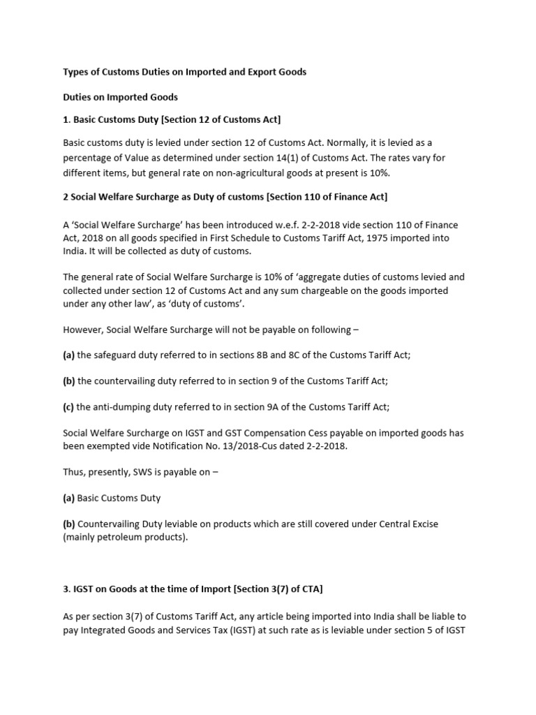 Types of custom duties_Note | PDF | Dumping (Pricing Policy) | Customs