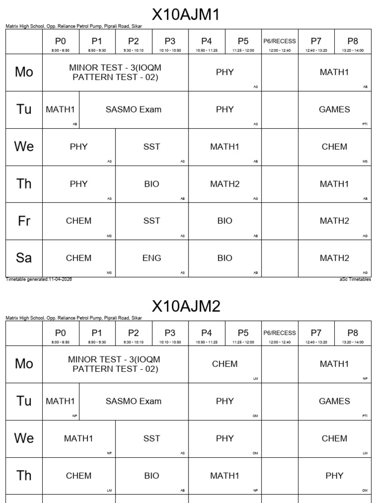 13-04-2026 XAJM Timetable - Class | PDF