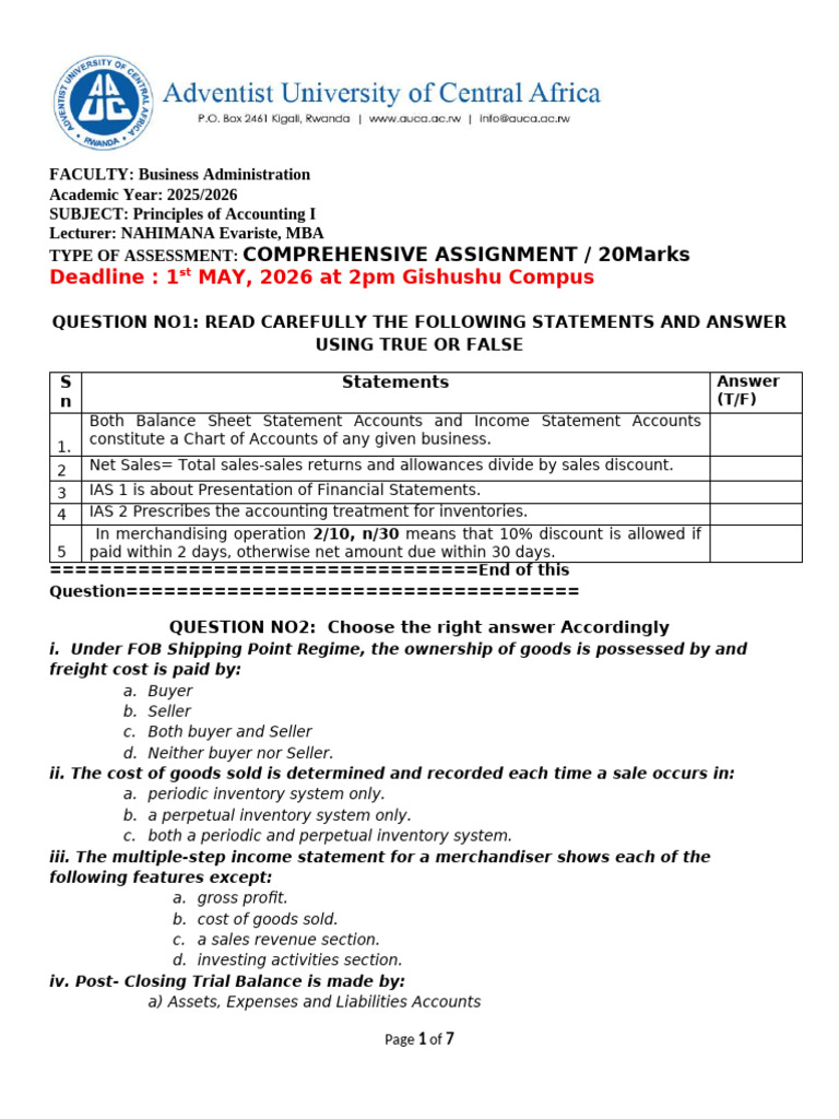COMPREHENSIVE ASSIGNMENTS OVER 20 MARKS | PDF | Cost Of Goods Sold ...