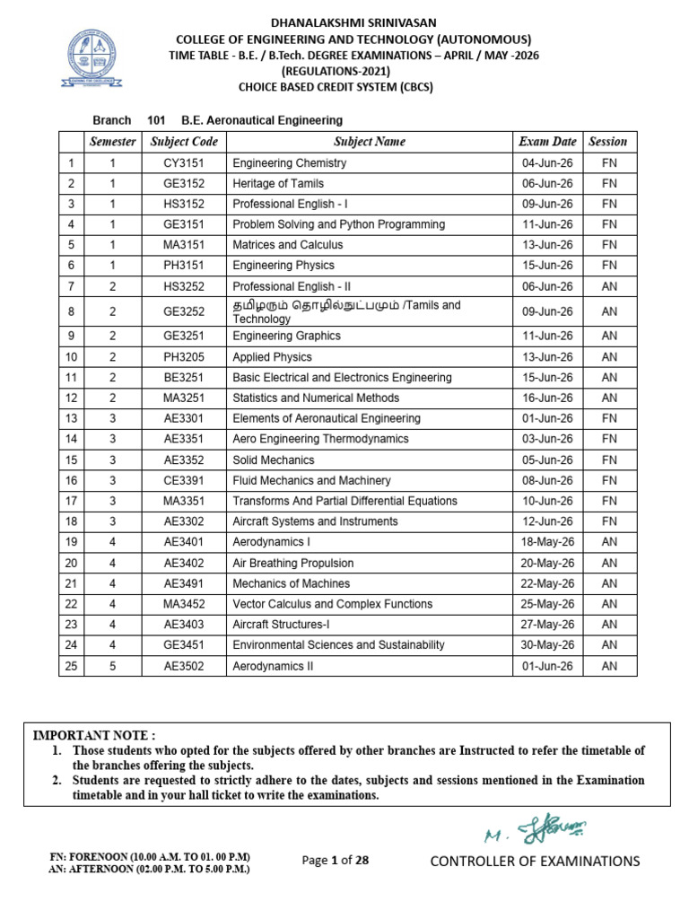 Time Table -R21 - May 26_260428_074800 | PDF | Engineering | Aerospace ...