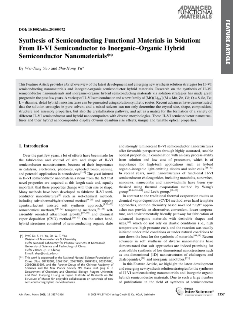 Synthesis of Semiconducting Functional Materials in Solution | PDF ...