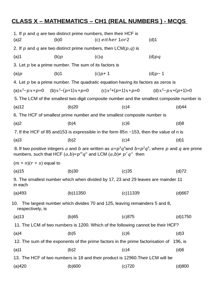 CH1 MCQS | PDF | Prime Number | Numbers