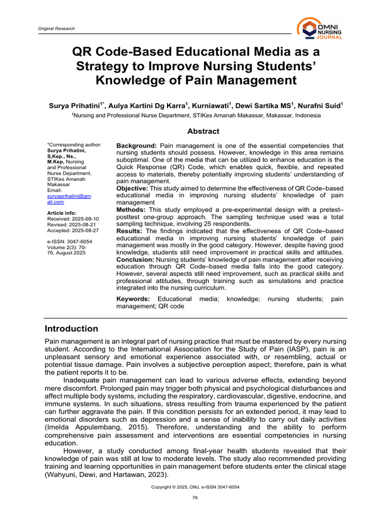 QR Code-Based Educational Media as a Strategy to I | PDF | Pain | Pain ...