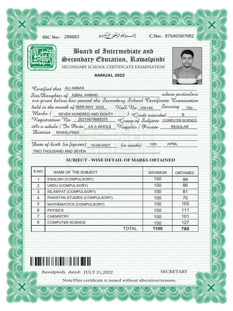 Board of Intermediate and Secondary Education Rawalpindi Design ALI ...