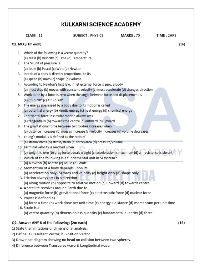 Ksa Xi Physics Final Exam | PDF | Force | Acceleration