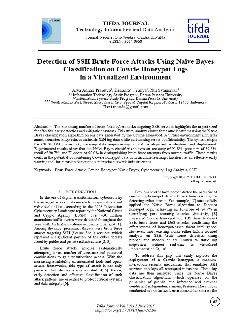 Detection of SSH Brute Force Attacks Using Naïve Bayes | PDF | Computer ...