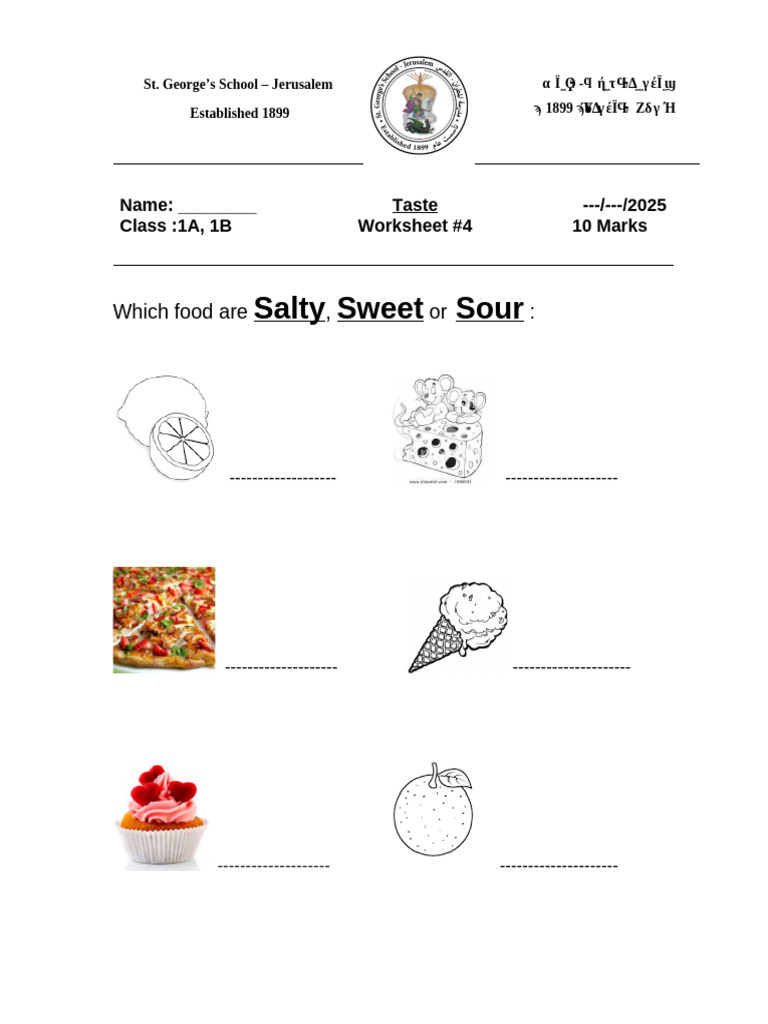 Worksheet Taste 2025 | PDF
