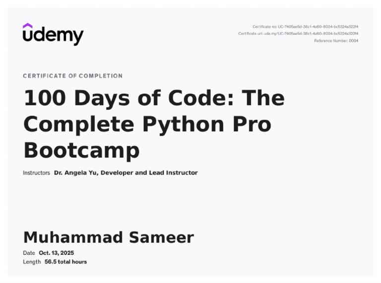 Udemy Python Certificate | PDF