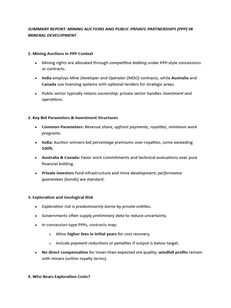 Summary Report | PDF | Public–Private Partnership | Mining