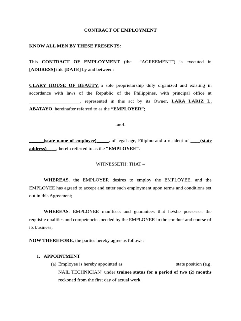 General Employment Contract | PDF | Employment | Overtime