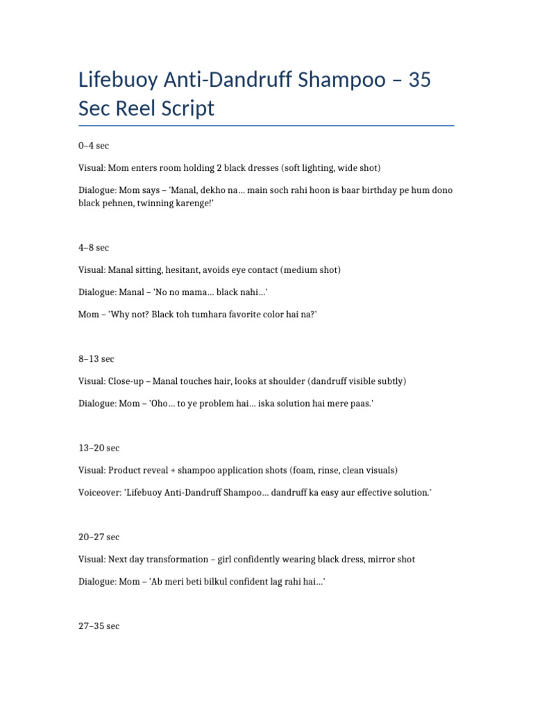 Maryam x Lifebuoy 2nd Reel Script | PDF