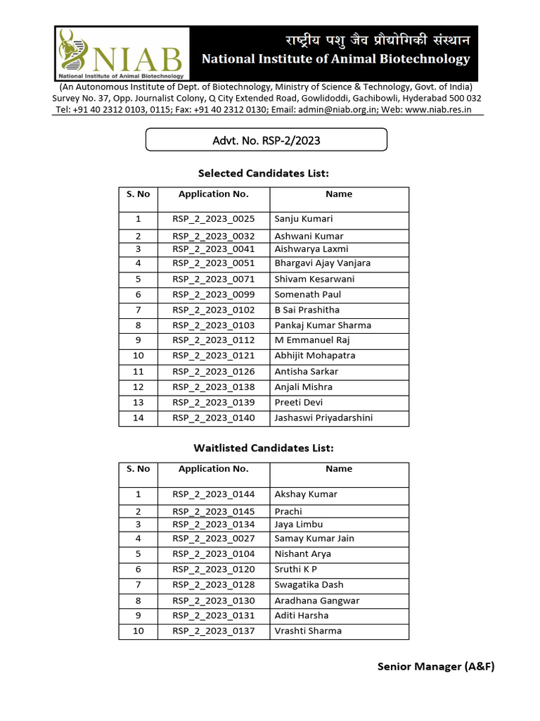 Notification RSP 2 2023 SelectedCandidates | PDF