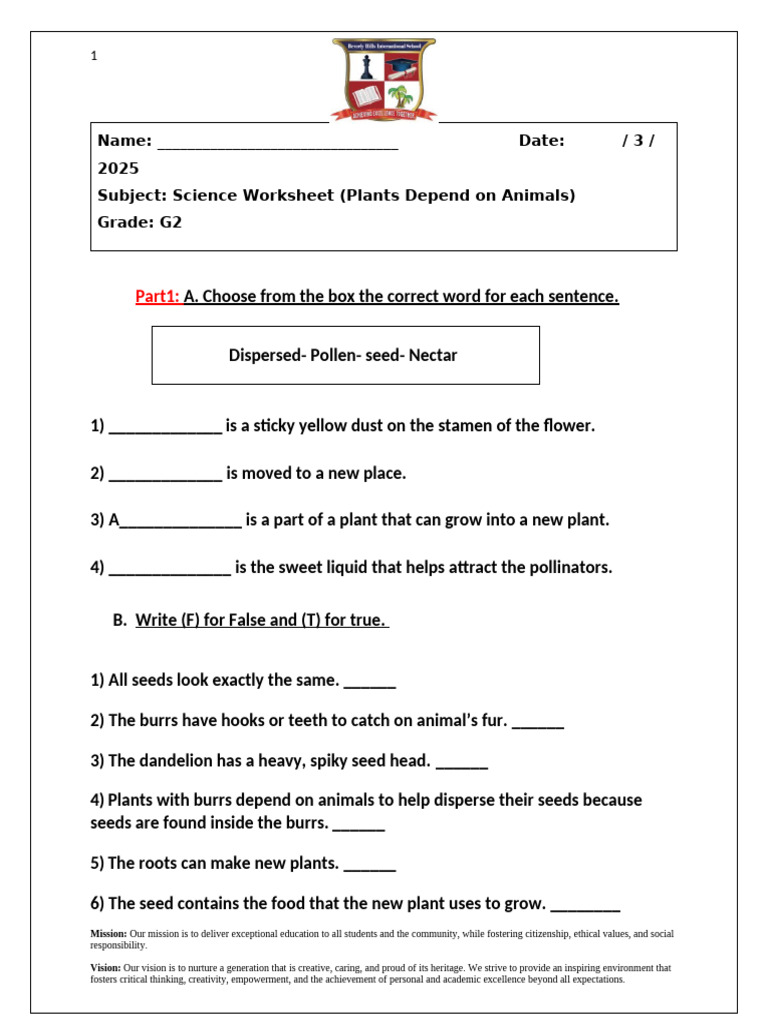 Day2 3Science Worksheet | PDF | Flowers | Pollination